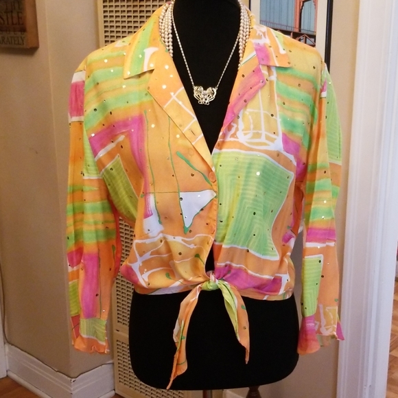 VTG Psychedelic 60s/70s Vibes Ruffled Croptop - Picture 2 of 8